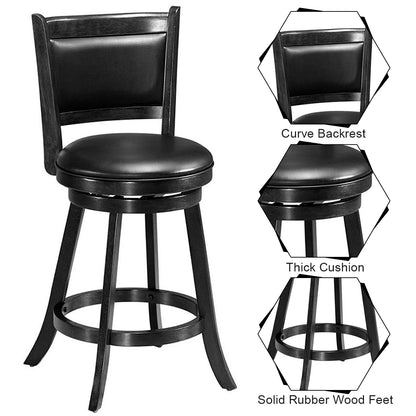 Accent Wooden Swivel Bar Height Stool for Dining Room-Black-61 cm