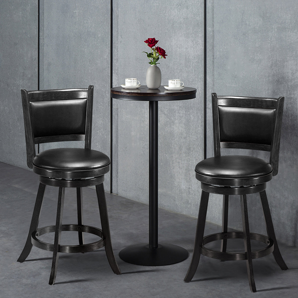 Accent Wooden Swivel Bar Height Stool for Dining Room-Black-61 cm