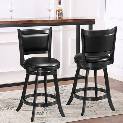 Accent Wooden Swivel Bar Height Stool for Dining Room-Black-61 cm