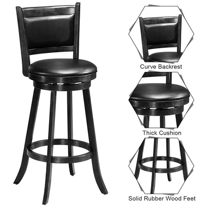 Accent Wooden Swivel Bar Height Stool for Dining Room-Black-74 cm