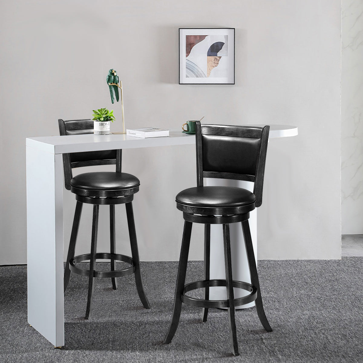 Accent Wooden Swivel Bar Height Stool for Dining Room-Black-74 cm