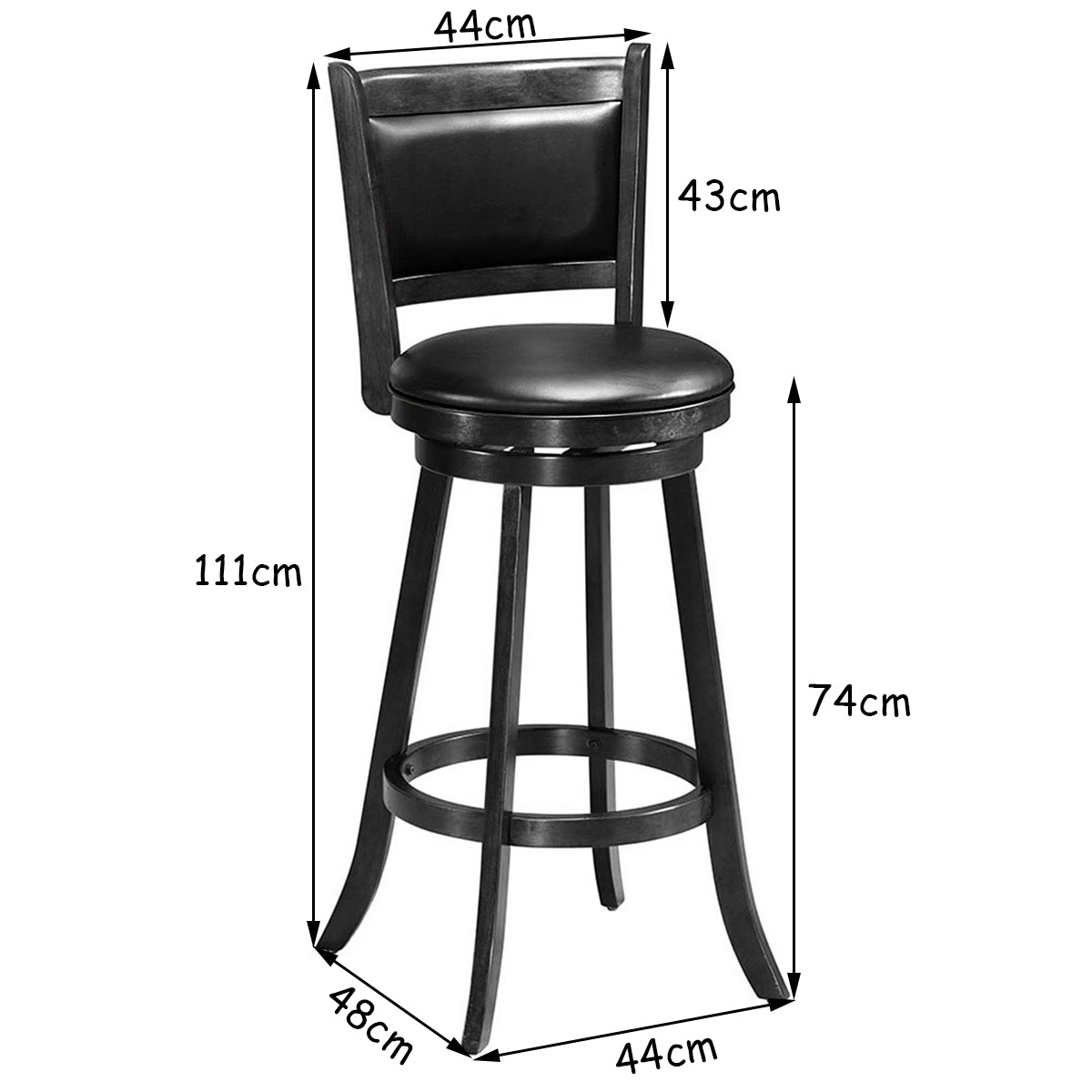 Accent Wooden Swivel Bar Height Stool for Dining Room-Black-74 cm