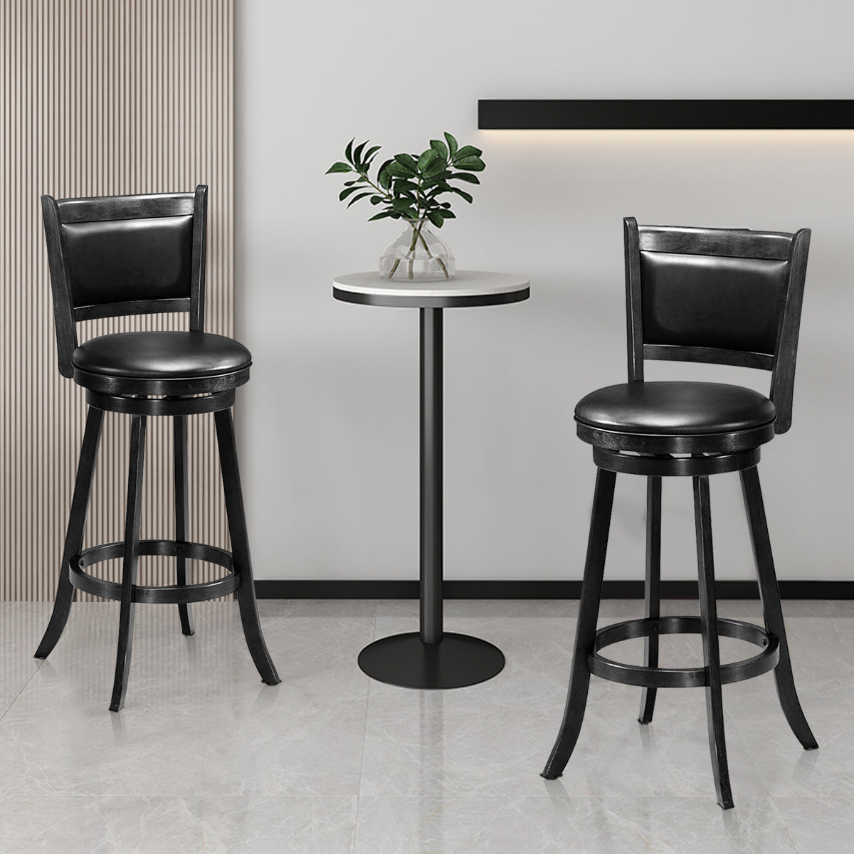 Accent Wooden Swivel Bar Height Stool for Dining Room-Black-74 cm