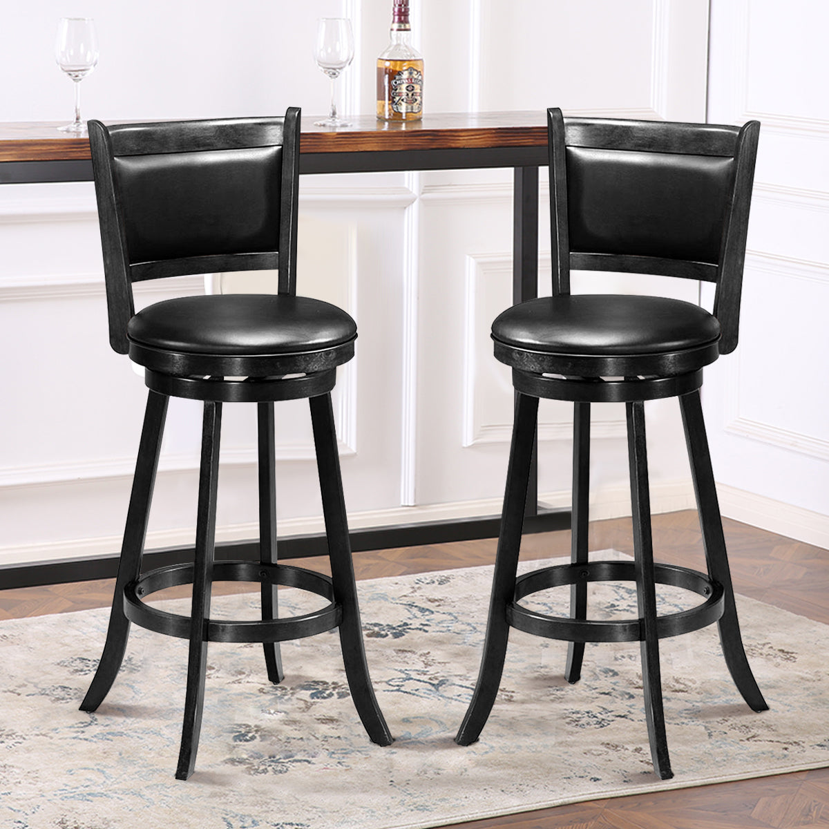 Accent Wooden Swivel Bar Height Stool for Dining Room-Black-74 cm