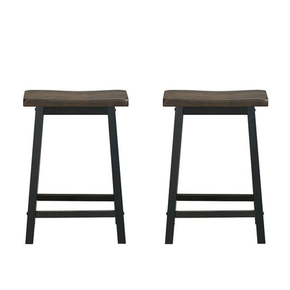 Saddle Seat Stools Set of 2 Wood Vintage Counter Height Bistro Side Chairs