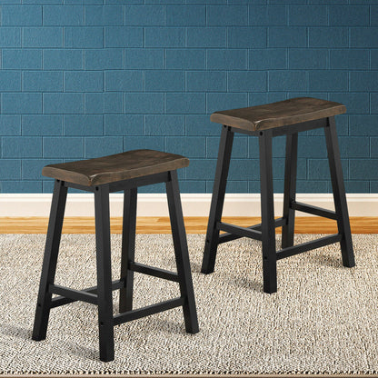 Saddle Seat Stools Set of 2 Wood Vintage Counter Height Bistro Side Chairs