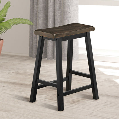 Saddle Seat Stools Set of 2 Wood Vintage Counter Height Bistro Side Chairs