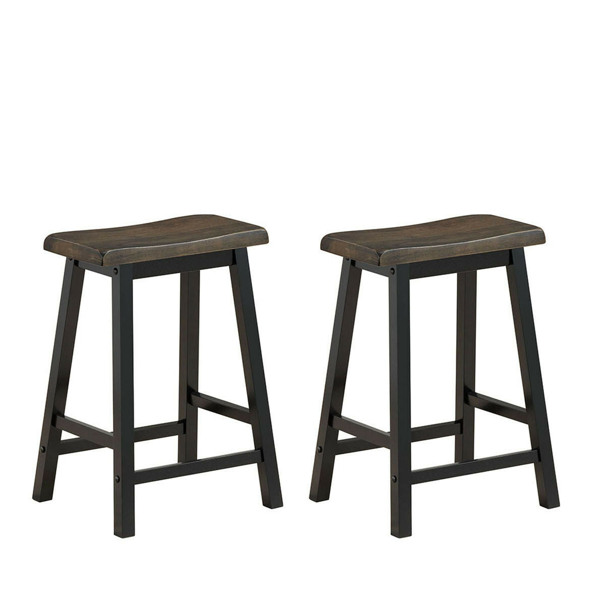 Saddle Seat Stools Set of 2 Wood Vintage Counter Height Bistro Side Chairs