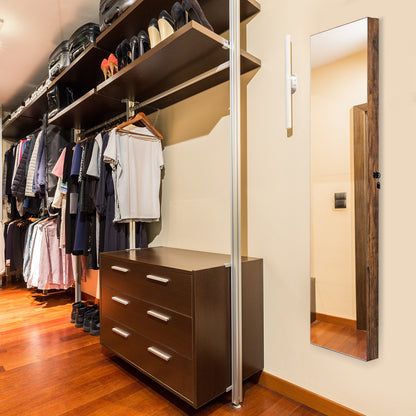 Lockable LED Mirror Jewelry Cabinet with Full Screen Mirror for Bedroom-Brown
