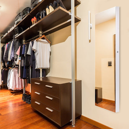 Lockable LED Mirror Jewelry Cabinet with Full Screen Mirror for Bedroom-White