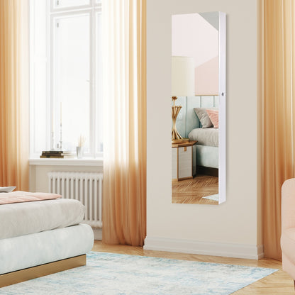 Lockable LED Mirror Jewelry Cabinet with Full Screen Mirror for Bedroom-White