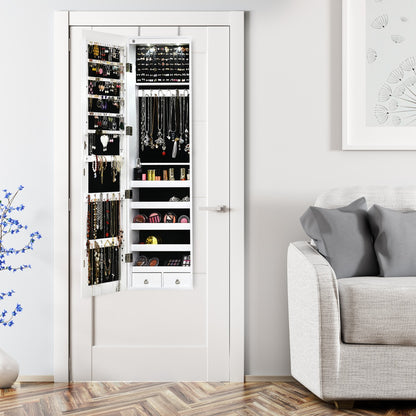 Lockable LED Mirror Jewelry Cabinet with Full Screen Mirror for Bedroom-White