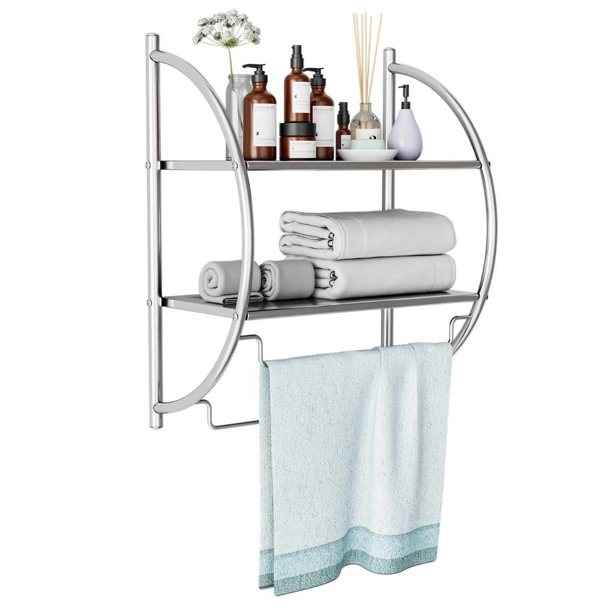 2-Tier Wall Mount Towel Storage Rack for Bathroom
