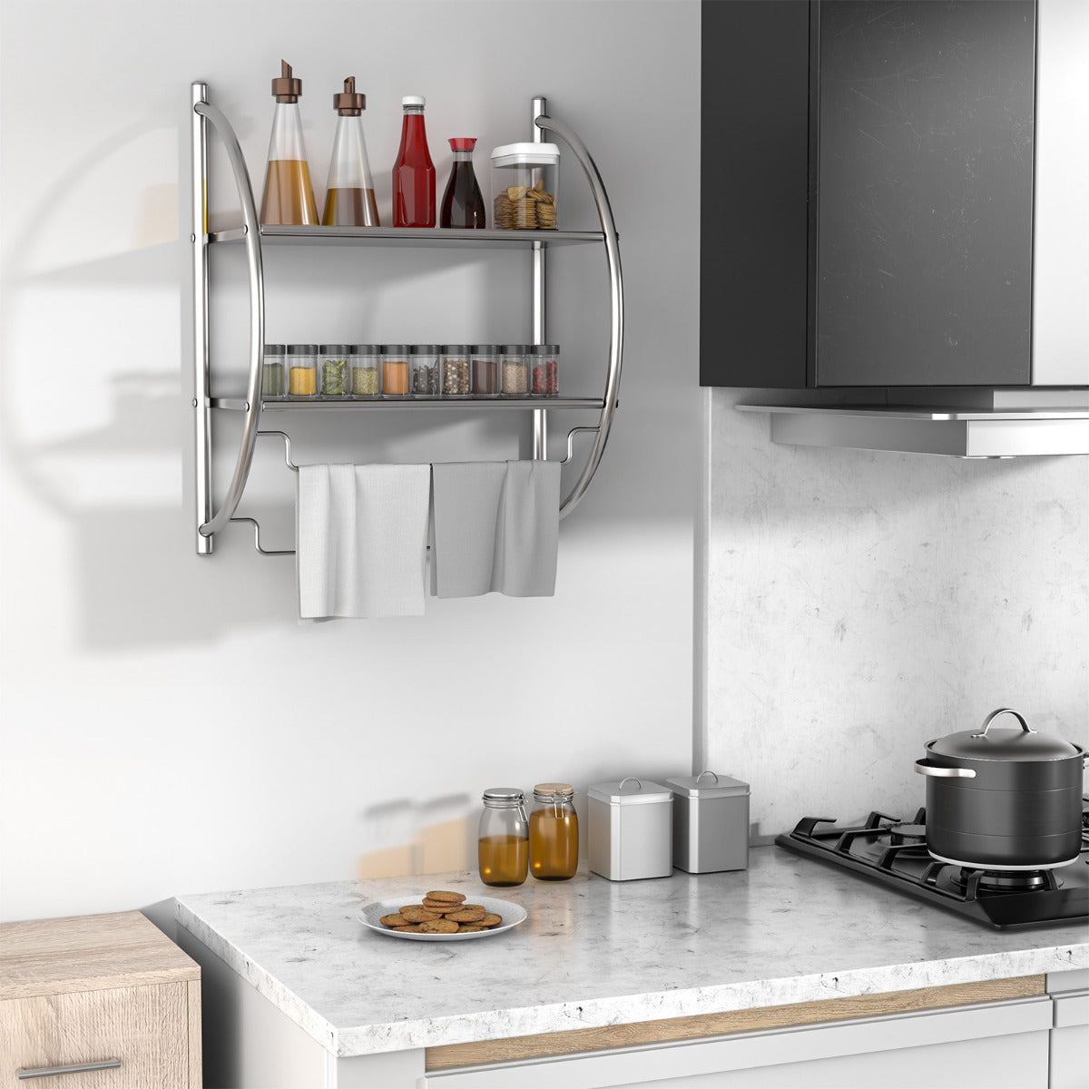 2-Tier Wall Mount Towel Storage Rack for Bathroom
