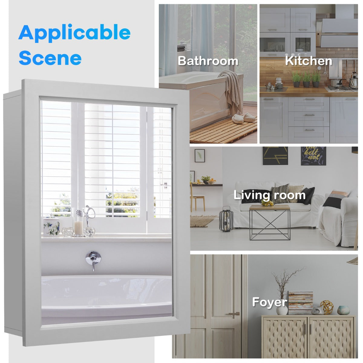 Costway Mirror Cabinet with Wall Mounted for Bathroom/Kitchen-Grey