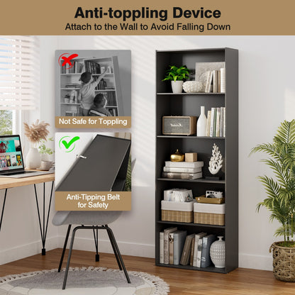 Standing Shelf wIth 5 Open Levels for Living Room-Black