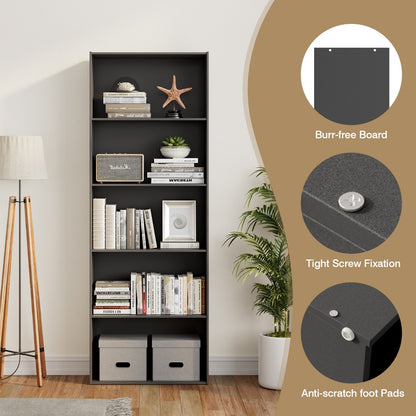 Standing Shelf wIth 5 Open Levels for Living Room-Black