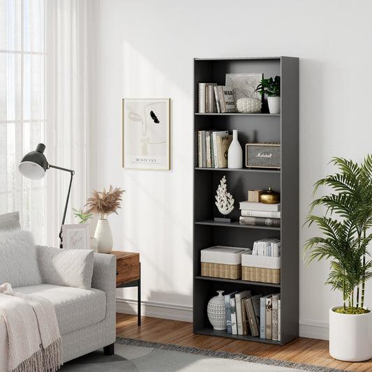 Standing Shelf wIth 5 Open Levels for Living Room-Black