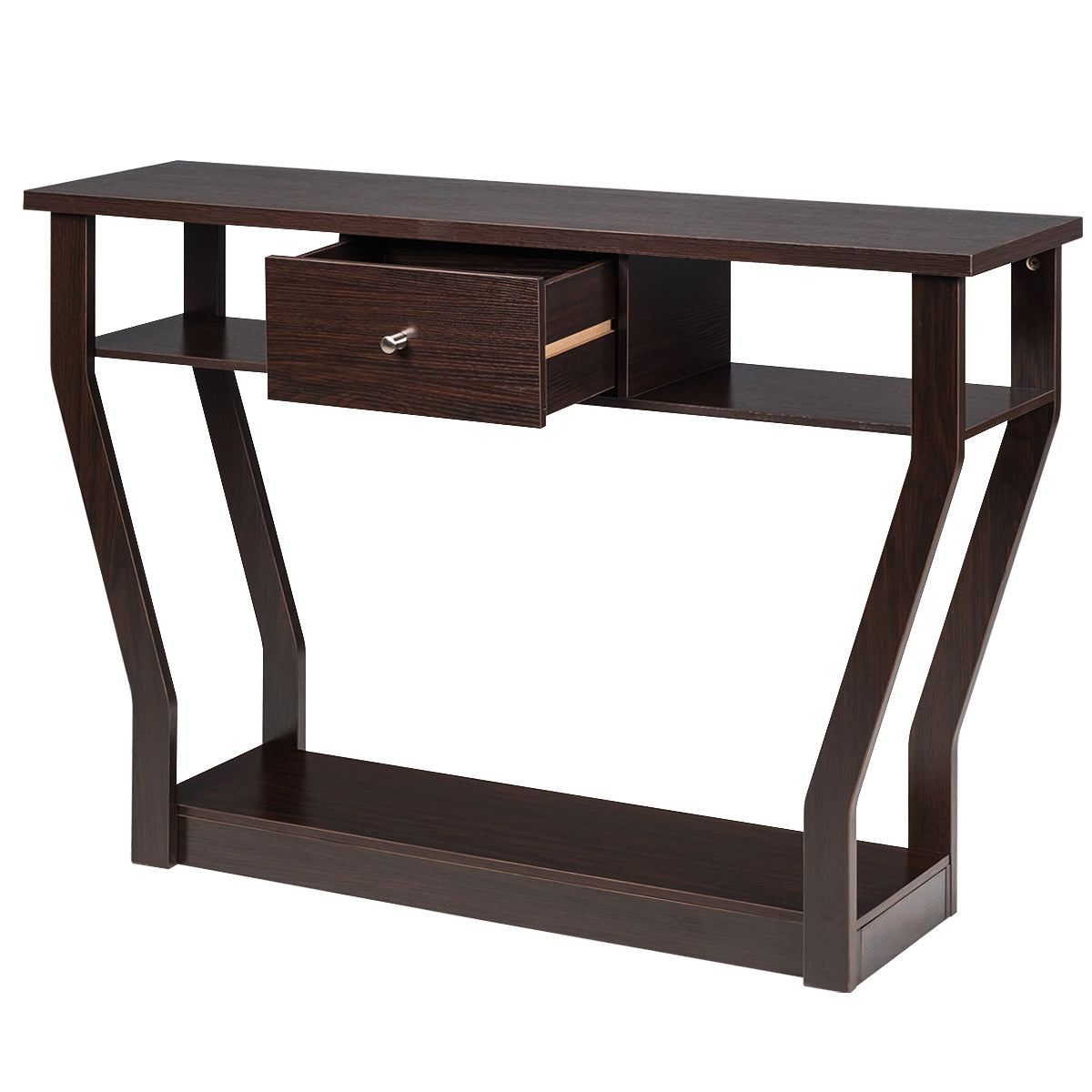 Costway Modern Entryway Table with Storage Drawer for Office-Brown