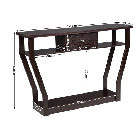 Modern Console Table with Storage Drawer and Shelf - Brown, 1.2m Length