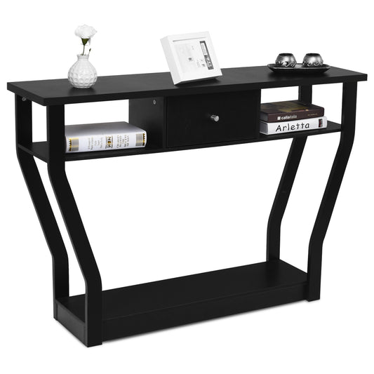 Costway Modern Entryway Table with Storage Drawer for Office-Black