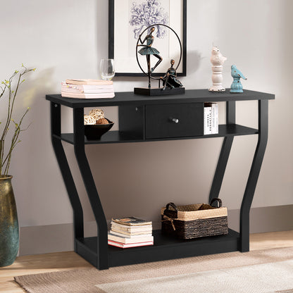Costway Modern Entryway Table with Storage Drawer for Office-Black