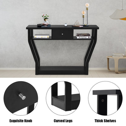 Costway Modern Entryway Table with Storage Drawer for Office-Black