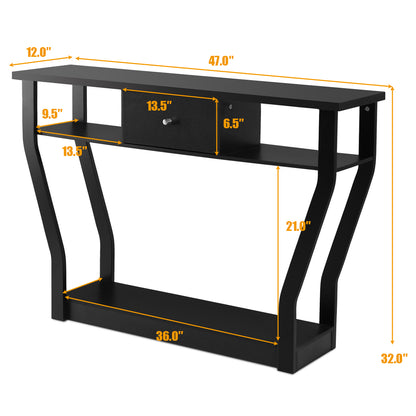 Costway Modern Entryway Table with Storage Drawer for Office-Black