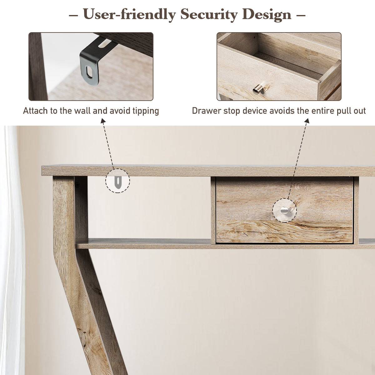 Costway Modern Entryway Table with Storage Drawer for Office-Grey