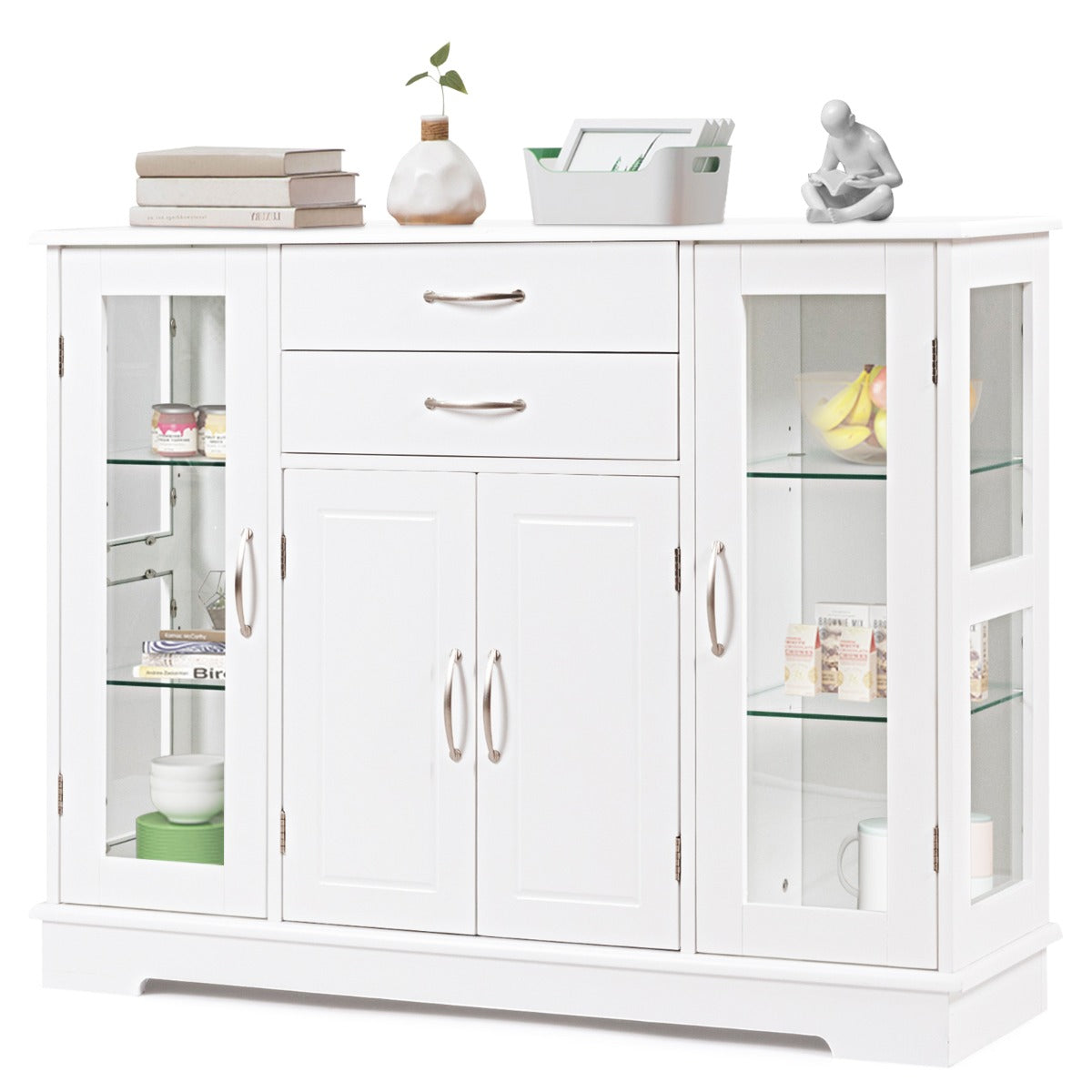 Buffet Sideboard with 2 Drawers &amp; 3 Cabinets for Kitchen &amp; Living Room-White