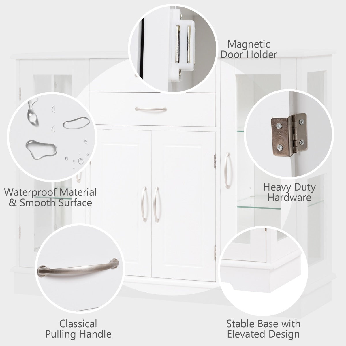 Buffet Sideboard with 2 Drawers &amp; 3 Cabinets for Kitchen &amp; Living Room-White