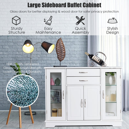 Buffet Sideboard with 2 Drawers &amp; 3 Cabinets for Kitchen &amp; Living Room-White