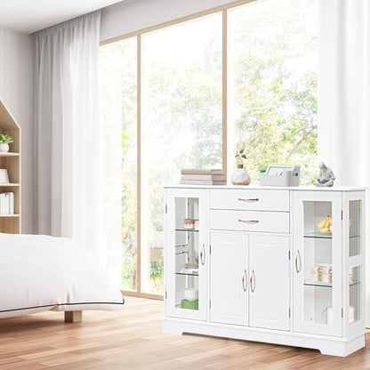 Buffet Sideboard with 2 Drawers &amp; 3 Cabinets for Kitchen &amp; Living Room-White