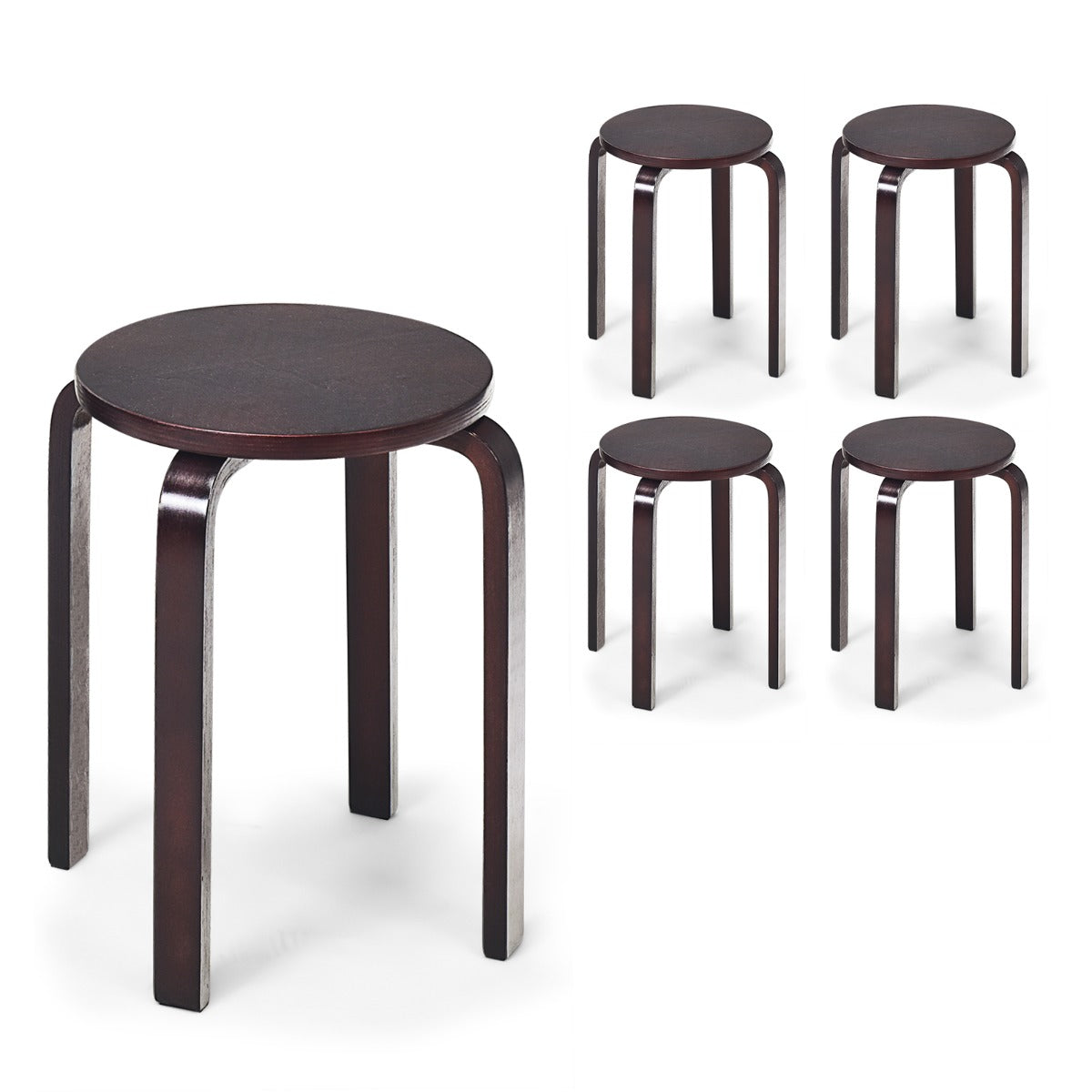 Set of 4 Stackable Wooden Stools for Living Room &amp;amp; Dining Room-Brown