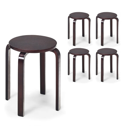 Set of 4 Stackable Wooden Stools for Living Room &amp;amp; Dining Room-Brown