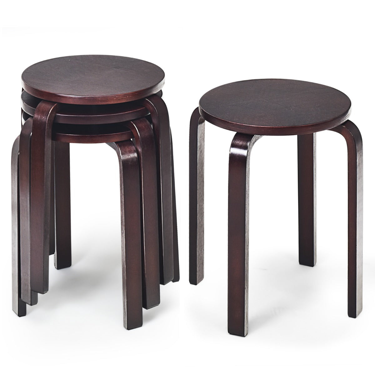 Set of 4 Stackable Wooden Stools for Living Room &amp;amp; Dining Room-Brown