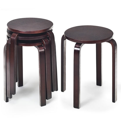 Set of 4 Stackable Wooden Stools for Living Room &amp;amp; Dining Room-Brown