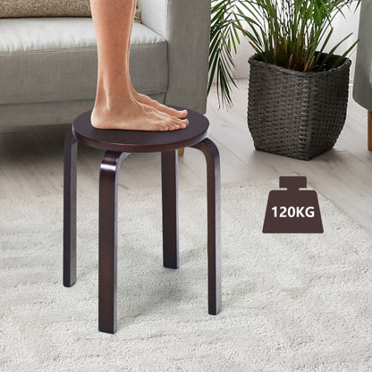 Set of 4 Stackable Wooden Stools for Living Room &amp;amp; Dining Room-Brown