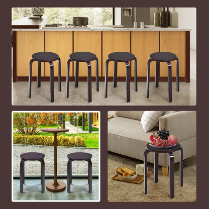 Set of 4 Stackable Wooden Stools for Living Room &amp;amp; Dining Room-Brown