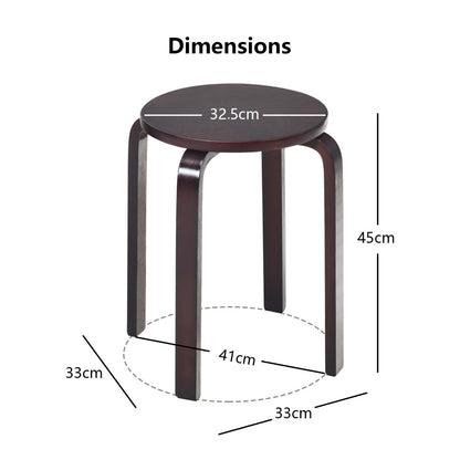 Set of 4 Stackable Wooden Stools for Living Room &amp;amp; Dining Room-Brown