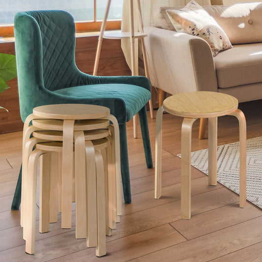 Costway Set of 4 Stackable Wooden Stools for Living Room &amp; Dining Room-Natural