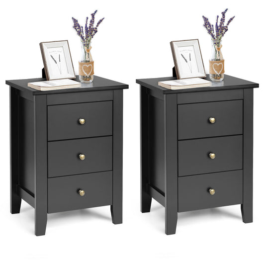 Costway Nightstand with 3 Drawers for Living Room and Bedroom-White