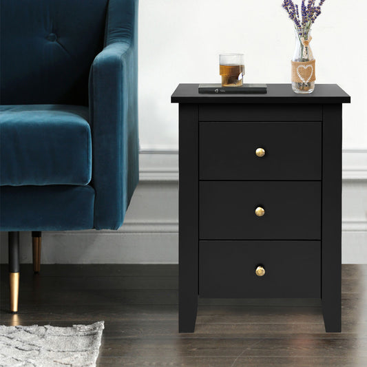 Costway Nightstand with 3 Drawers for Living Room and Bedroom-White