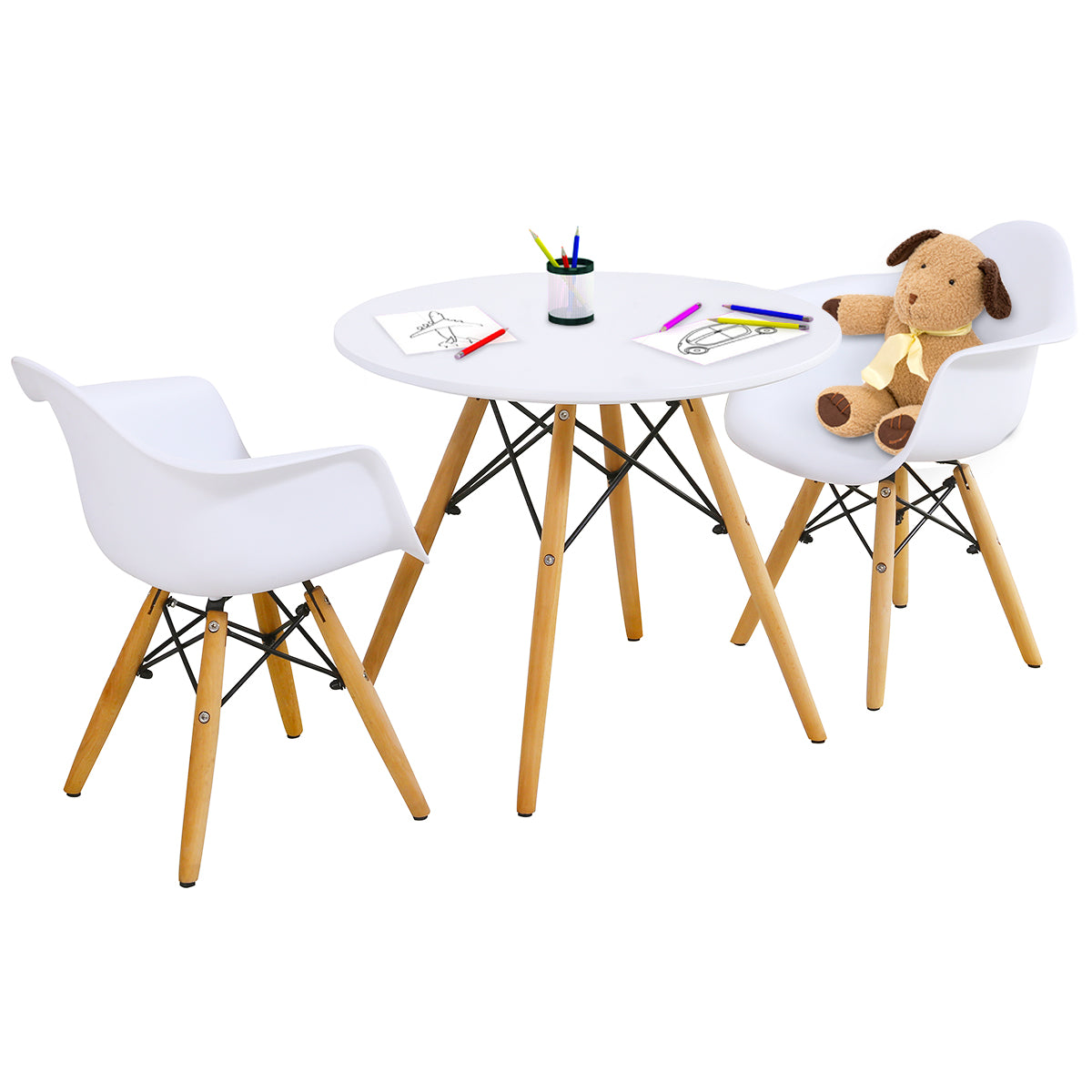 Costway 3-Piece Kids Table and 2 Chairs Set for Learning & Activity & Dining