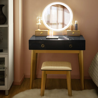 Dressing Table Stool Set with Makeup Mirror for Bedroom-Black