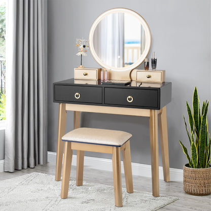 Dressing Table Stool Set with Makeup Mirror for Bedroom-Black