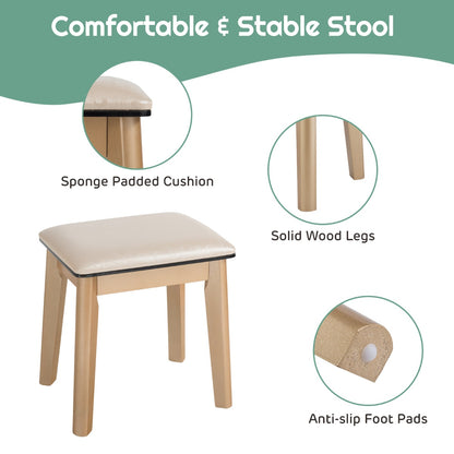 Dressing Table Stool Set with Makeup Mirror for Bedroom-Black