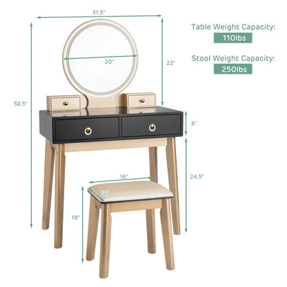 Dressing Table Stool Set with Makeup Mirror for Bedroom-Black