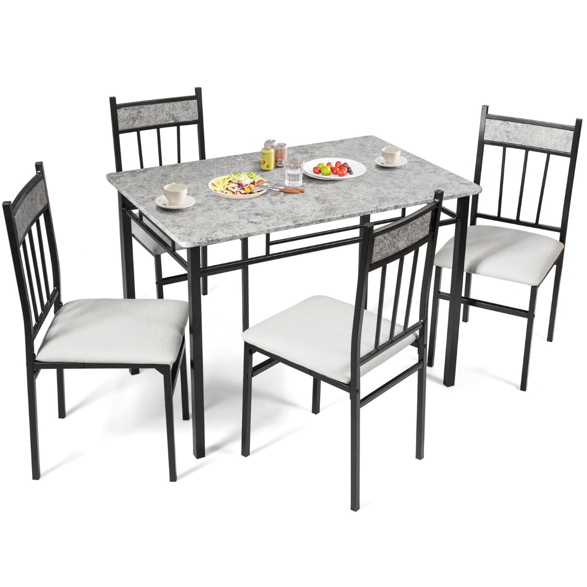 5-Piece Dining Table Set with 4 High Back Chairs & 1 Rectangular Table