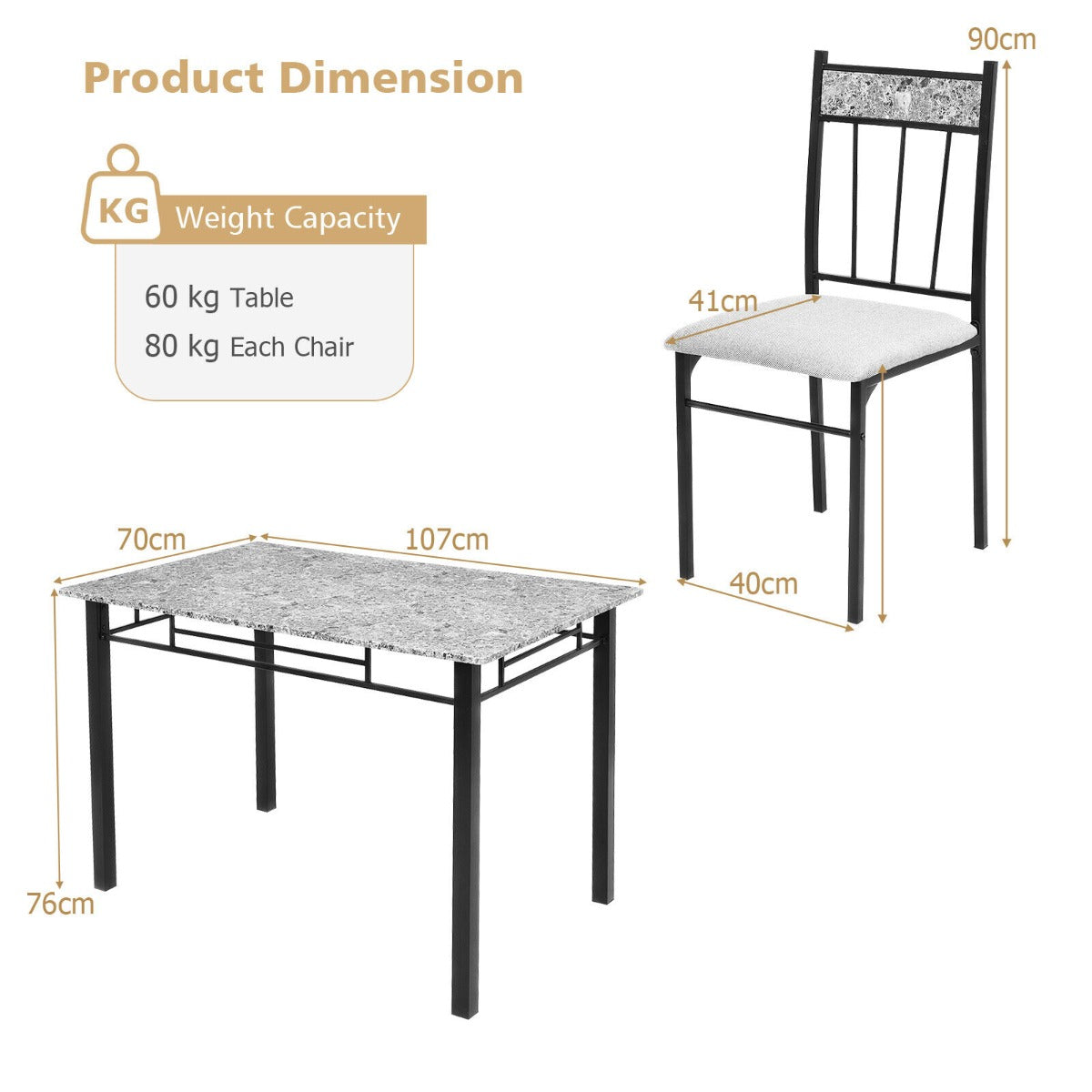 5-Piece Dining Table Set with 4 High Back Chairs & 1 Rectangular Table